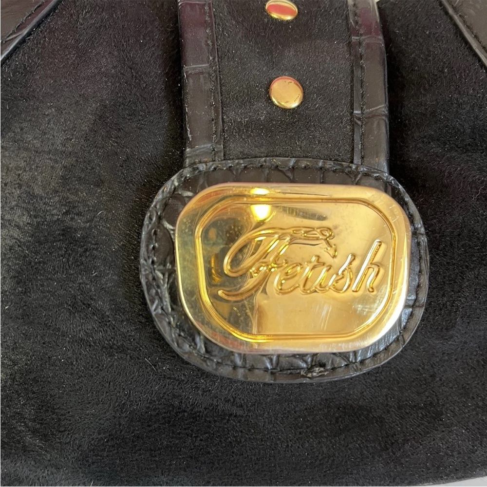 Fetish By Eve Black Suede Frame Handbag Top Zip Short Handle Gold Hardware Rare - Picture 3 of 12